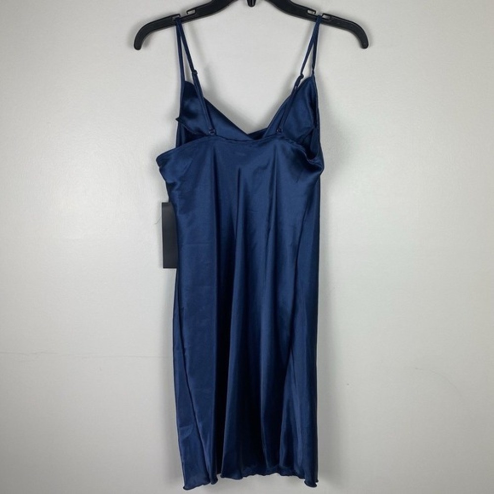 Bebe Satin Slip Mini Dress Sz L Blue Y2K 90s Clubbing Party NEW - Picture 4 of 10
